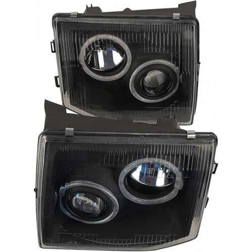Car Modified Black LED Angel Eye Lens Headlight Far and Near Light Compatible With Pajero V31 V32 1992 1993 1994 1995 96, GUOJIAN168MALL