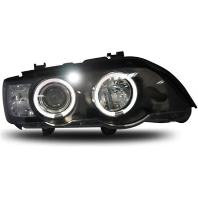 Modified LED Angel Eyes Aperture Lens Headlight Assembly Compatible With BMW X5 E53 1998 1999 2000 2001 2002 2003 2pcs, GUOJIAN168MALL